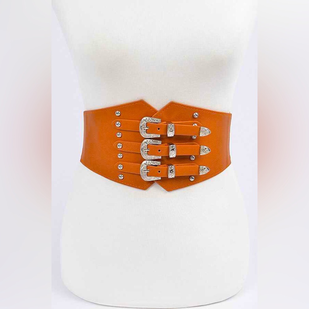 Red Wide Waist Leather Harness Corset Statement Belt - Picture 4 of 5